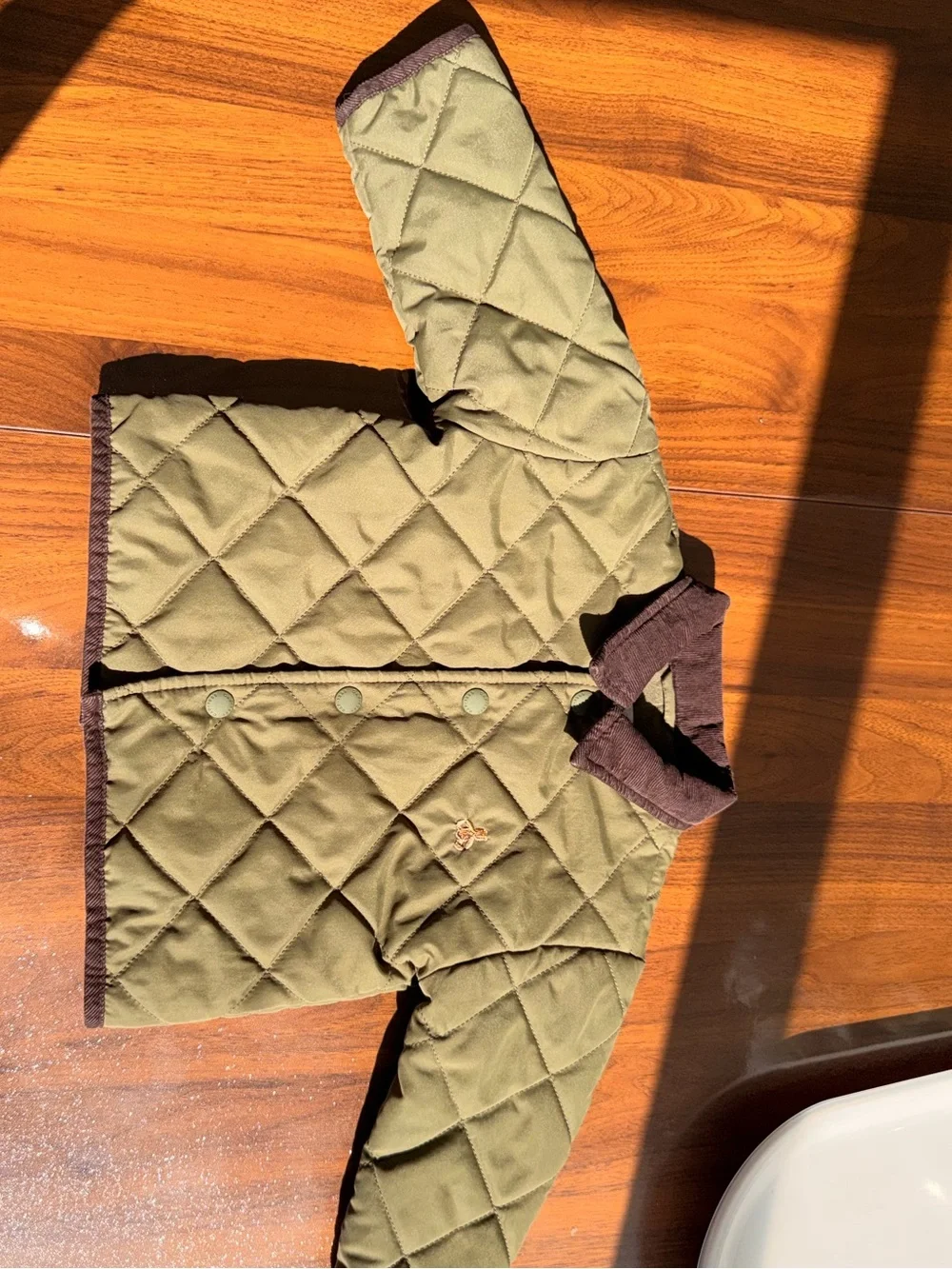 GAP Olive Green Quilted Puffer with Brown Corduroy Collar